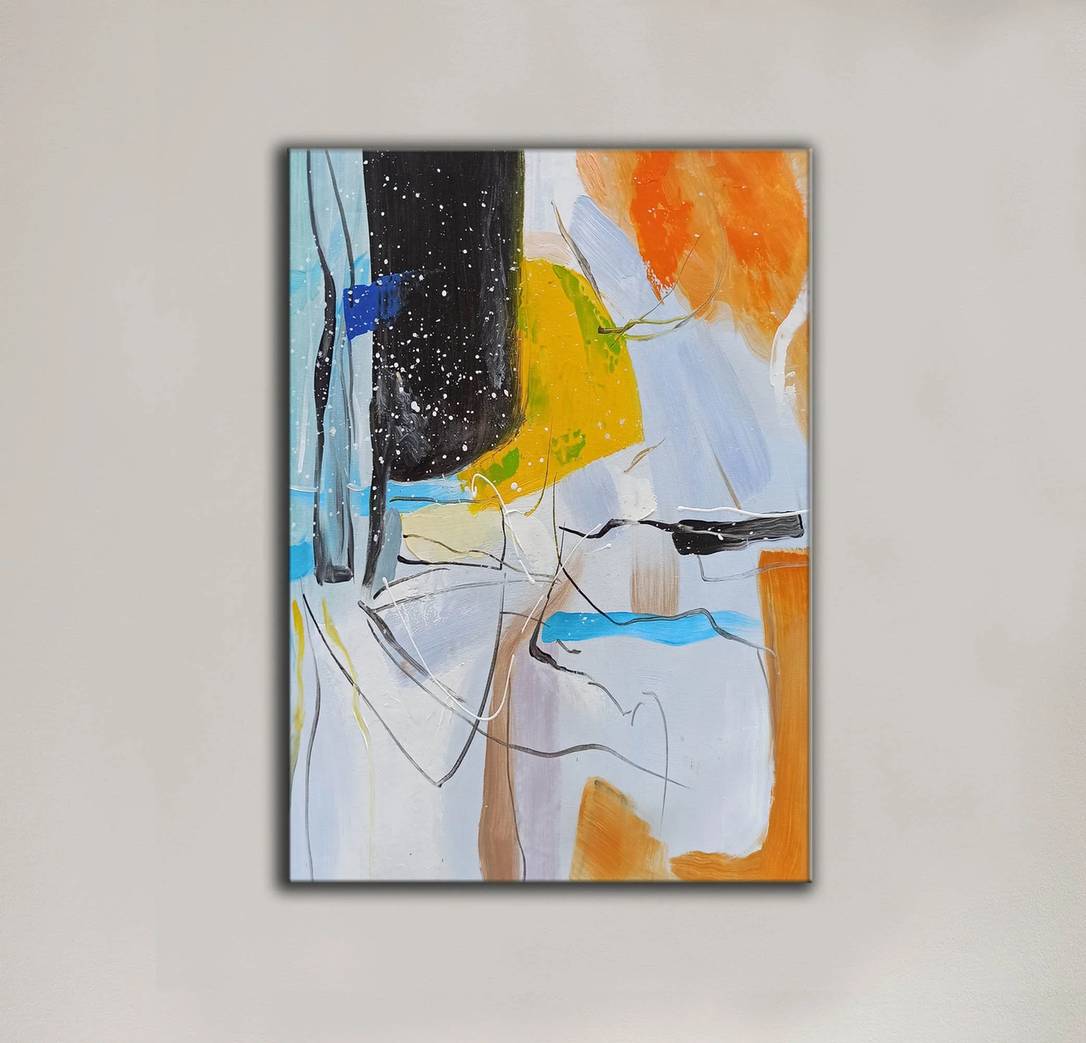 White Handmade Hand-painted Orange Painting Modern Abstract Canvas JNN04